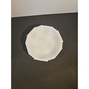 VTG Heavy WHITE MILK GLASS 3 Footed Candy BOWL Geometric